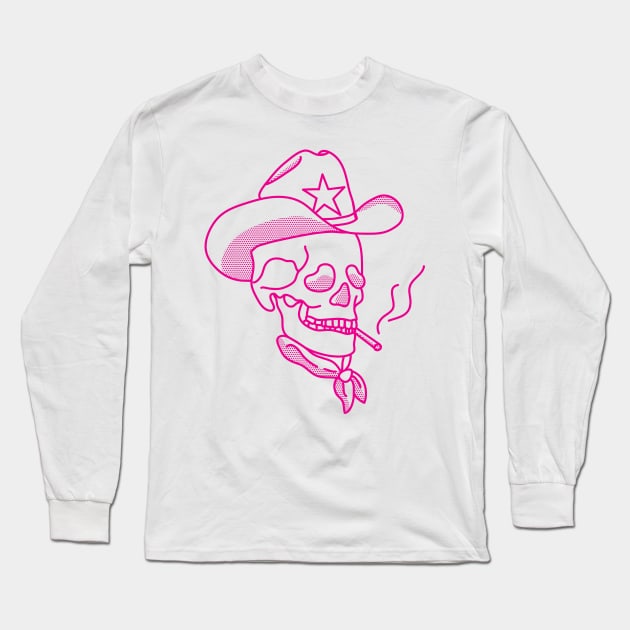 Hot Pink Western Cowboy Hat Skull Smoking Long Sleeve T-Shirt by YourGoods